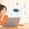ChatGPTを使ってブログ記事のアイデアと構成を整理する初心者ブロガーのイラスト