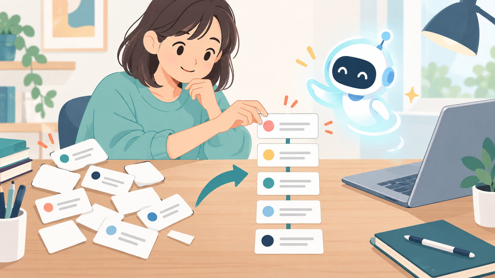 ChatGPTとブログ記事の見出し構成を整理するイラスト
